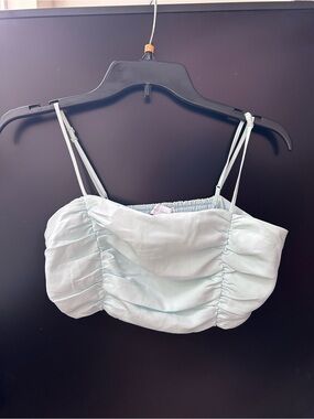 House of Harlow 1960 Pastel Blue Smocked Crop Top